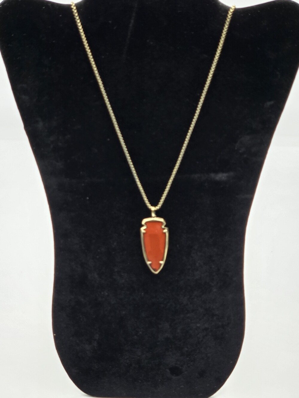 Kendra Scott "Kimmy" Arrowhead Long Pendant Necklace Red Jasper Antique Bronze